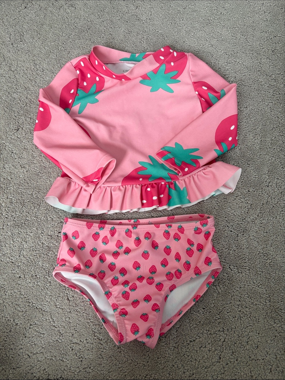 Carter's Pink Strawberry Ruffle Long-Sleeve Rashguard Set